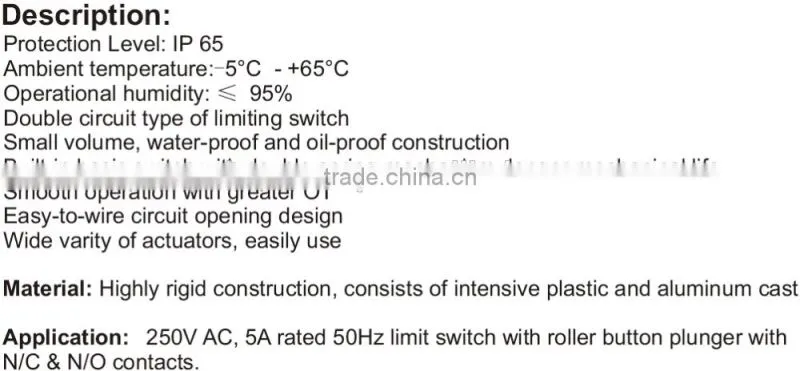 Limit Switch with Roller Button Plunger