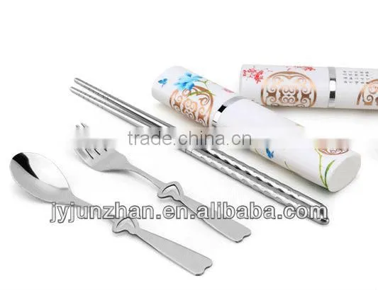 Stainless travel chopsticks spoon set with plastic box packing and nice design