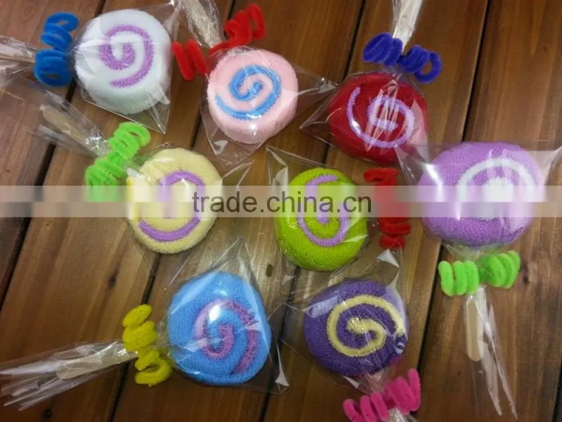 cheap bulk christmas gifts sweet cotton promotional lollipop shape towel cake