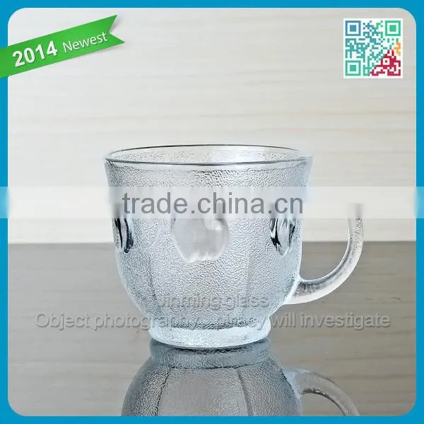 Frosted tea cups embossed logo glass tea cup with handle