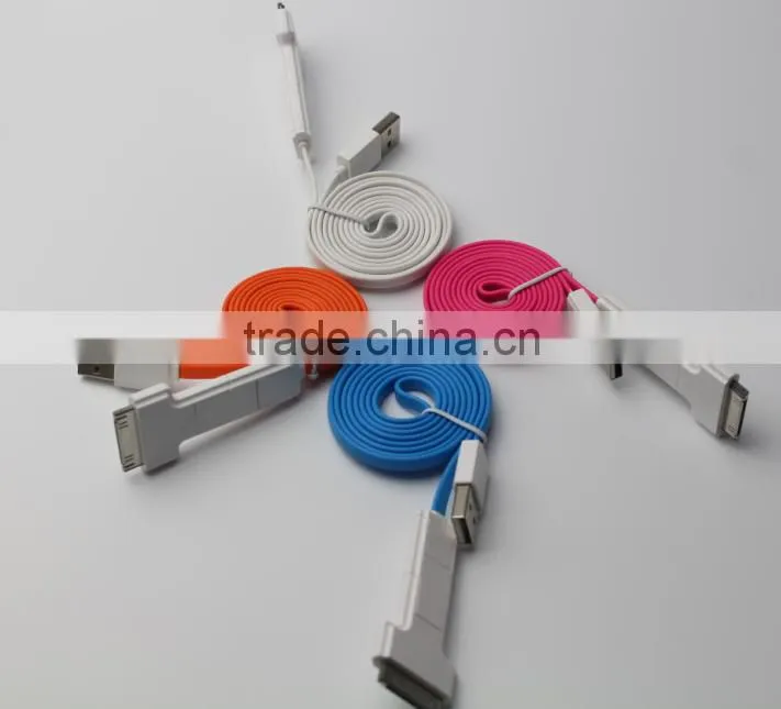 3 in 1 flat cable with micro/i4/i5 for Samsung/HTC/iPhone 4/5/6/6s