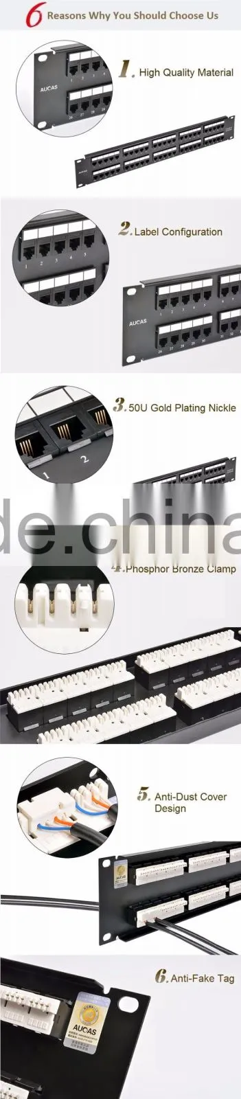 Aucas Taiwan Brand RJ11 Communication Cable Patch Panel 50 Port For Telephone Cable Hot Price