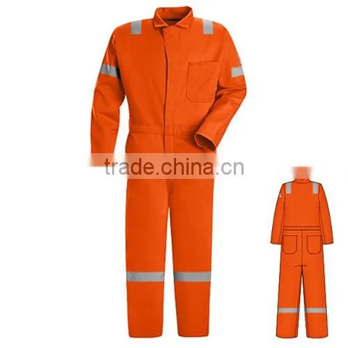 Safety orange coverall with reflective tape
