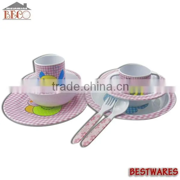 New products indian special shape 8PCS Kids kinds of dinnerwares set with insects decal