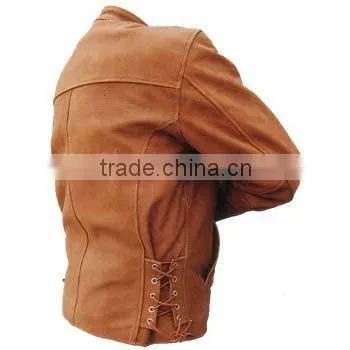 Mens Brown Leather Motorcycle Jacket with Side Laces