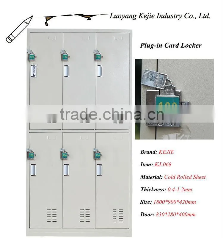 Modern 6 compartment steel locker/6 door Clothing locker with hanging rods/6 door Locker low price