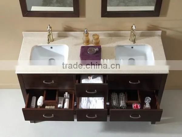 Solid wood Bathroom cabinet Double sinks Floor Vanity Wood Ceramic Wash Basin No.3201C