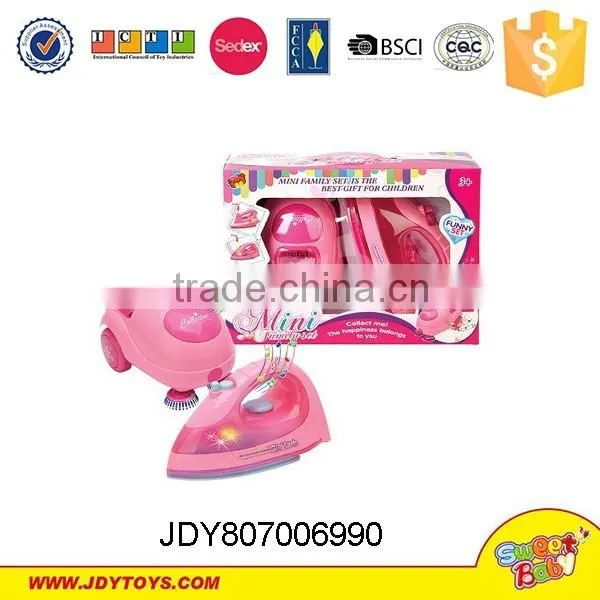 Plastic pink functional household appliance,cleaner&iron&kettle&washer play toys set