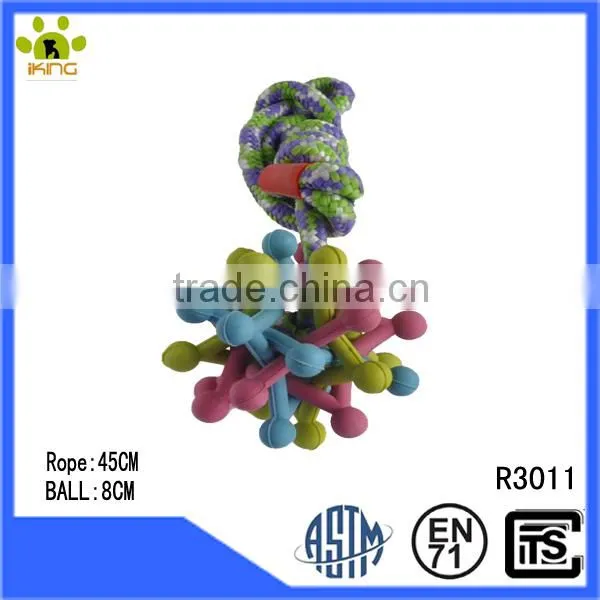 Cotton rope pet toy with rubber scratcher