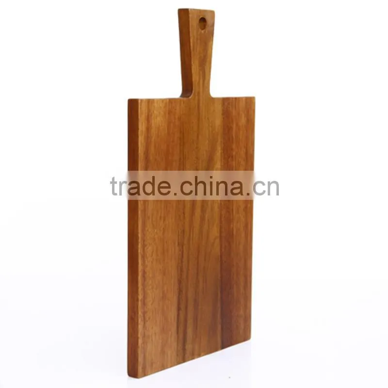 2014 durable rectangle acacia wooden fish vegetable cutting board with weight