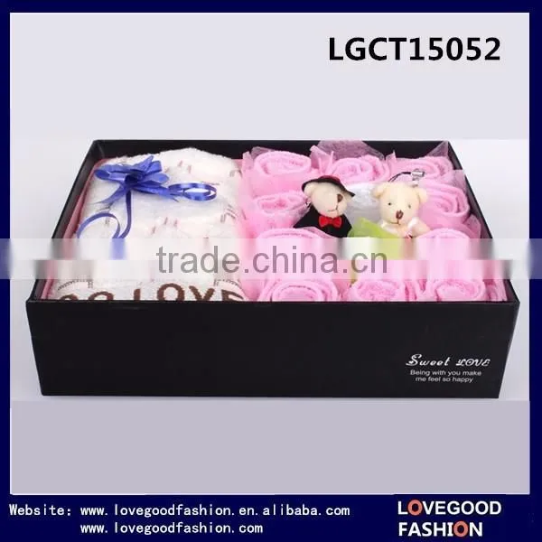 Box Rose Flower Shape Towel Cake/Wedding Cake Towels Sets