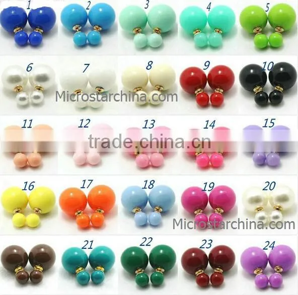 Wholesale Women Fashion Pearl Earring Two Ball magnetic Ear Stud