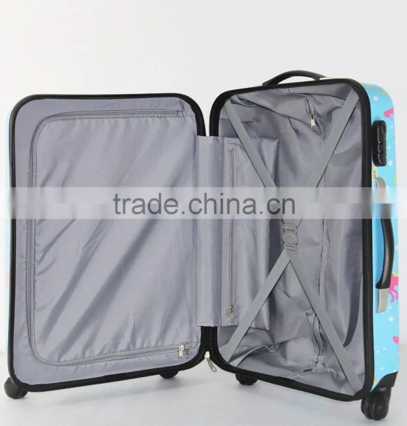 Shinny printed designing colorful figures ABS+PC trolley luggage case