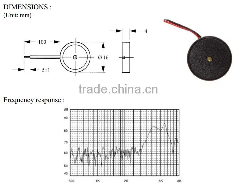FB-16W small high-performance piezo buzzer with connection cable (FBELE)