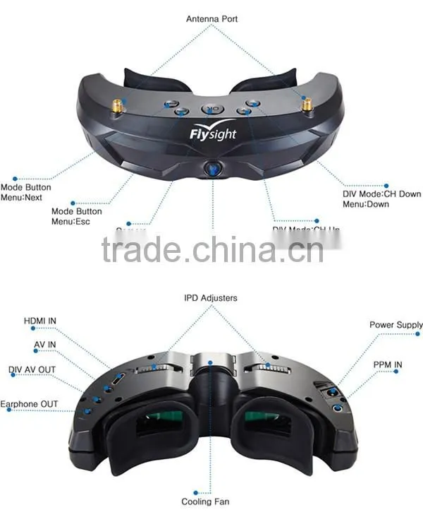 H1918 New Arrival Flysight SPX01 Picture in Picture FPV Goggles with Charger & Battery and Power Supply