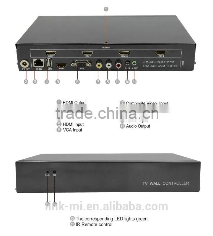 LINK-MI LM-TV04 1080p 2x2 HDMI Video Wall Controller Controlled By Remote, Button and RS232