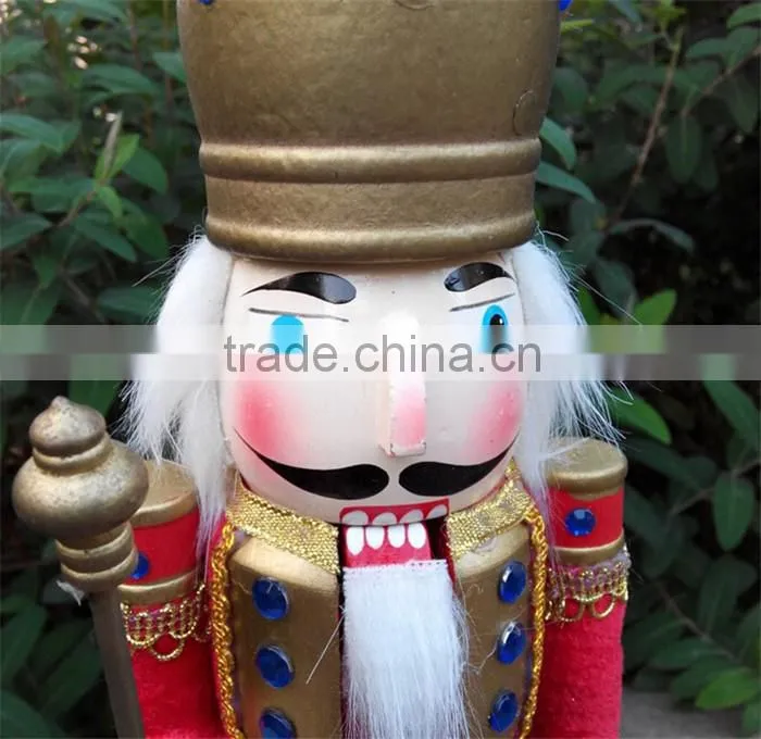 38cm red wooden king nutcracker figurines,hot sale handmade christmas nutcracker,reliable manufacturer christmas ornament