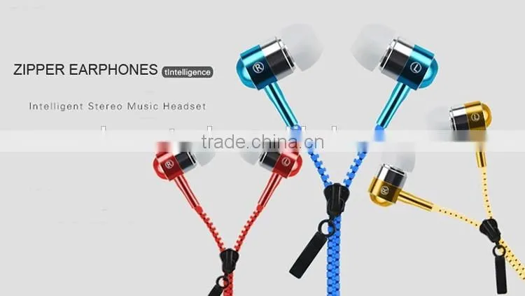 newest design hot selling zipper headphones zipper earphone for mobile phone