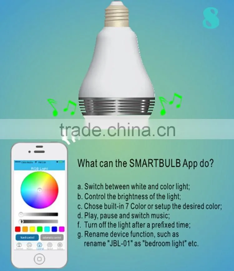 Smart Bluetooth LED Light Bulbs Wireless Control Speaker Smart Music Audio Speaker LED RGB Color Bulb Light Lamps