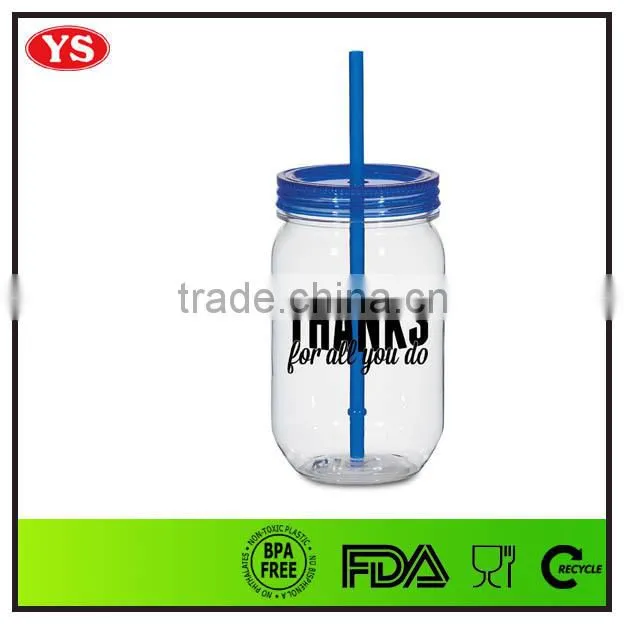 20oz bpa free AS plastic mason jar drinking mugs with straw