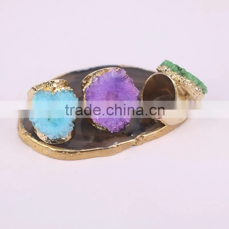 Sun Flower shape Solar Quartz Ring Golden Electroformed Freeform Druzy Gem stone Jewelry Rings