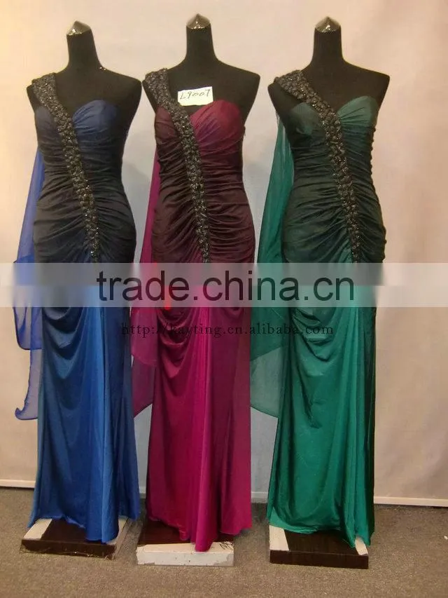 Elegant one-shoulder beaded and ruffle evening dress formal evening wear