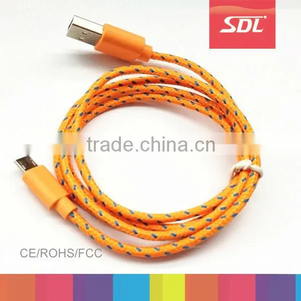 High quality Braided Wire Micro USB Cable 1M Sync Nylon Woven 5pin V8 Charger Cords for Samsung Blackberry HTC