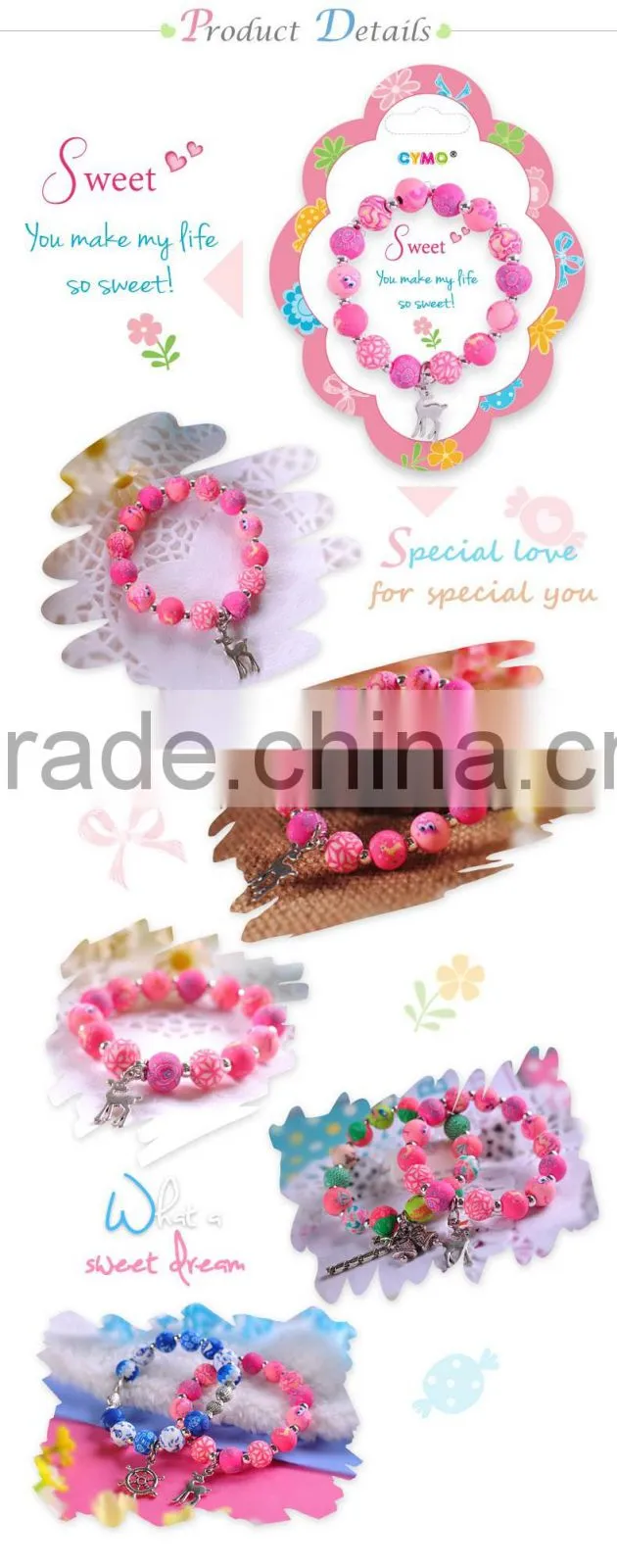 Adorable and Colorful Kids Jewelry Girls Clay Bead Bracelet