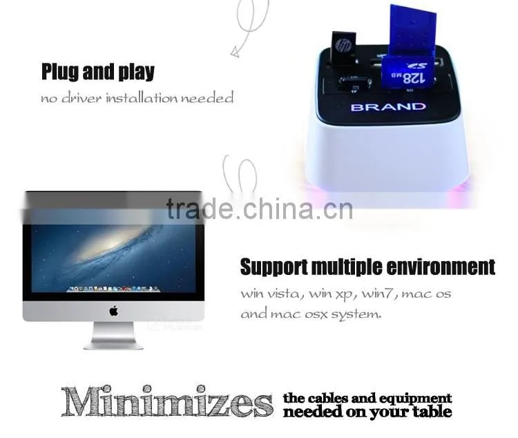 2016 US best selling 3 port HUB Combo USB 2.0 Card reader USB 2.0