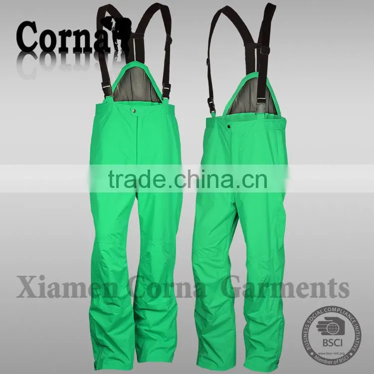 OEM service BSCI audit men elastic belt ski pants green waterproof outdoor cheap trousers