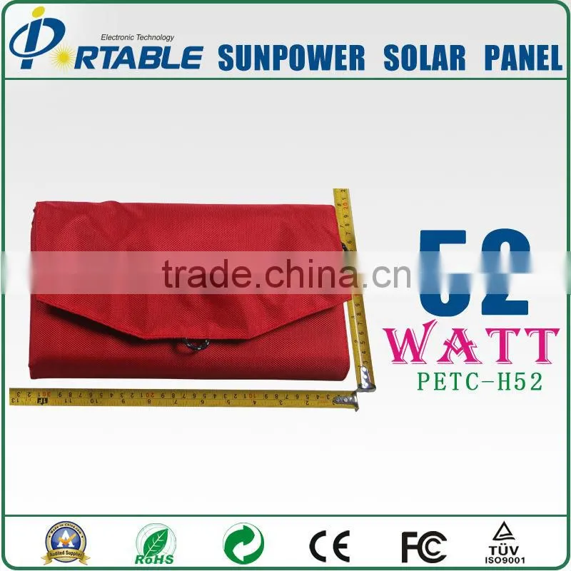 highest efficiency 52W solar energy power charger for laptop for camping