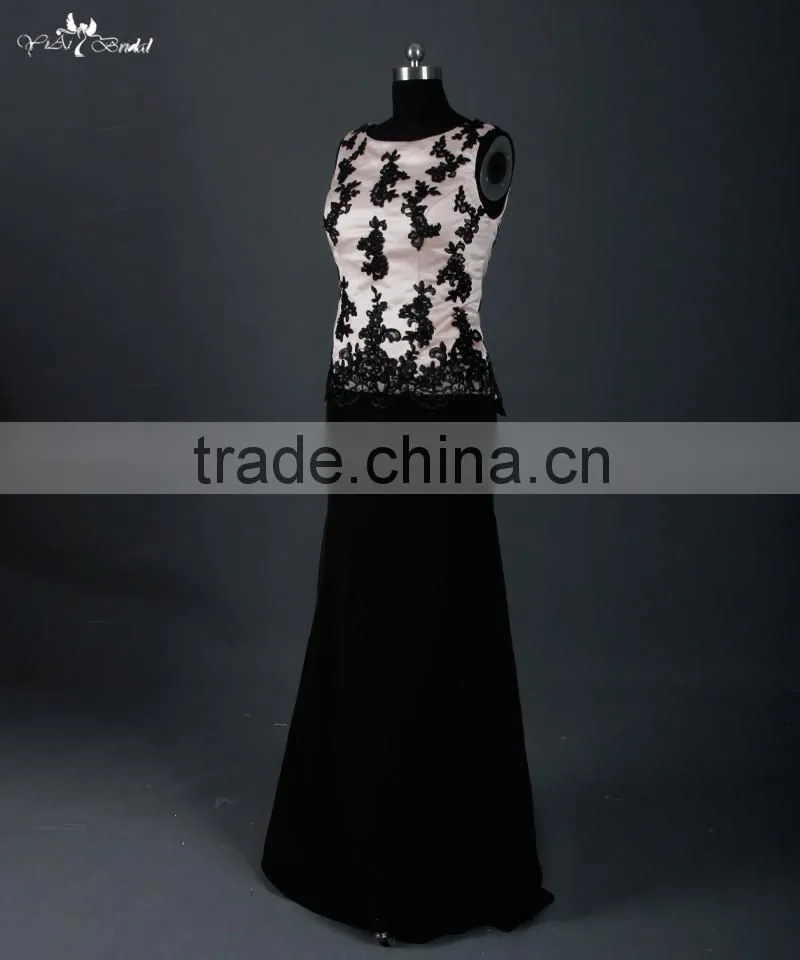 RSE670 Boat Neckline Champagne And Black Two Piece Mother Of The Bride Lace Dresses