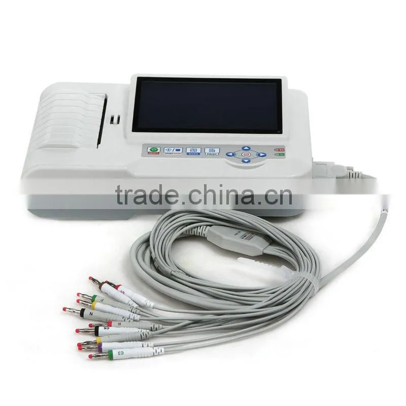 Multi language 7 inch Touch Screen 12 lead resting 6 Channel Electrocardiograph ECG Machine EKG with Analysis software by CE*FDA