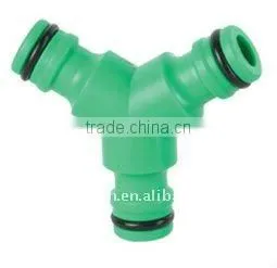 "Y" snap-in plastic hose connector with shut-off