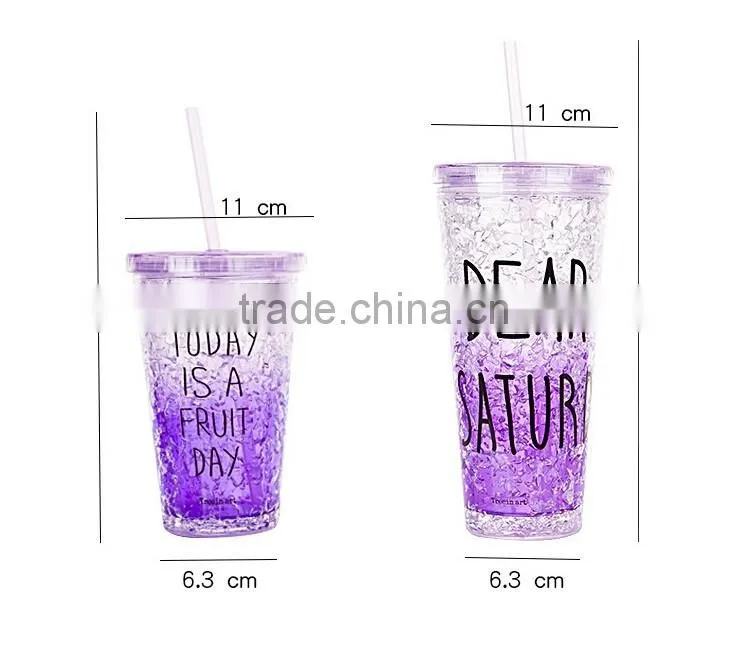 beautiful double wall plastic drinking mug with straw summer ice cup