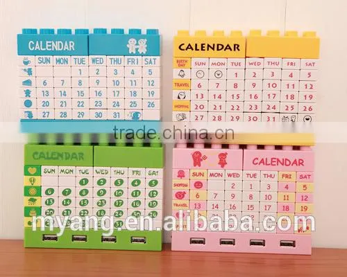 Creative USB HUB DIY blocks usb 2.0 hub calendar with bluetooth/usb hub with cable/Executive DIY desk calendar 2015