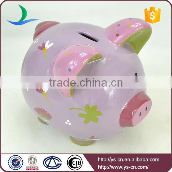 2015 Hotsale purple unbreakful Handprinting Ceramic Piggy Coin Bank wholesale for gift