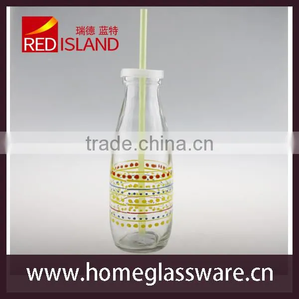 nice decal glass milk bottle glass juice bottle with plastic lid
