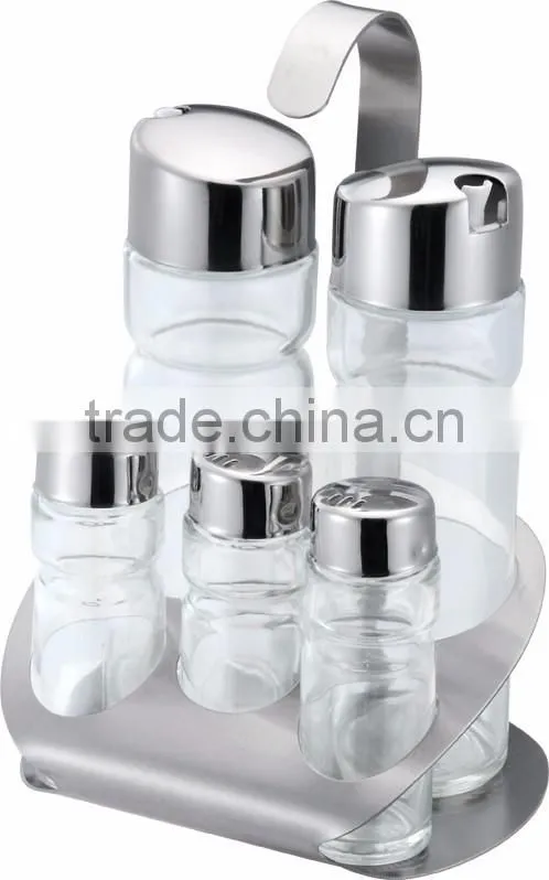 2016 Kitchen Accessories 5 Pieces Steel Cover Glass Condiment Set