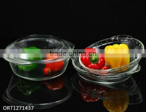 High quality microwave oven clear heat resistant glass bowl with lid