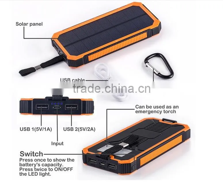 Portable power bank station solar phone charger 20000mah polymer battery