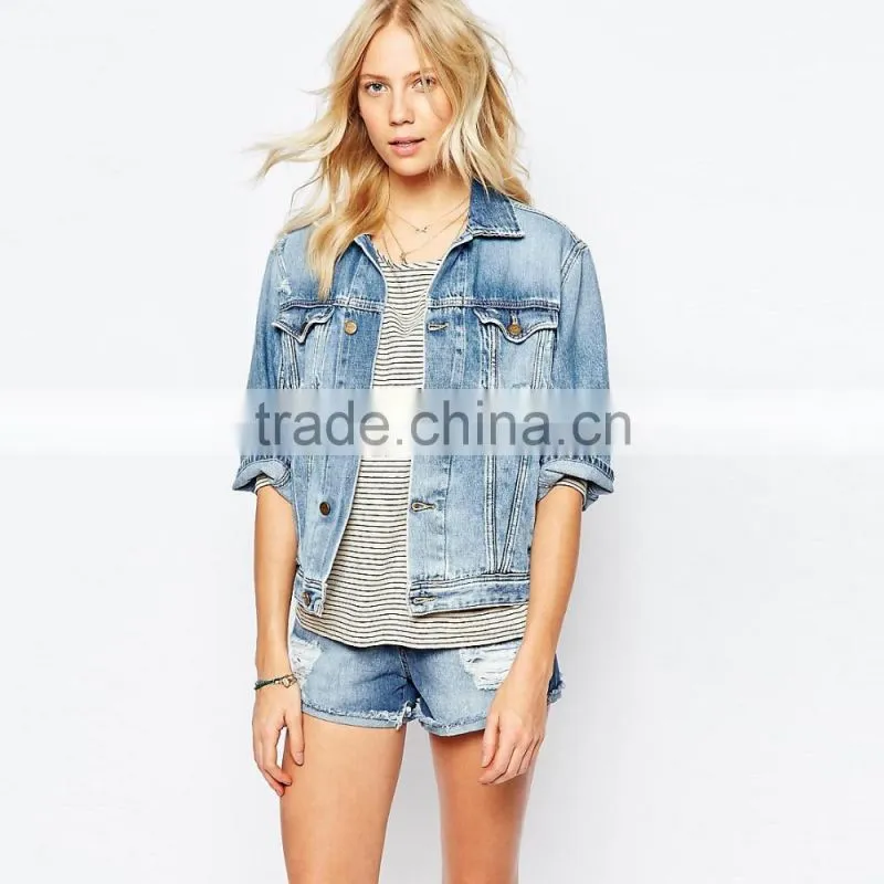 dark blue denim no hood jacket cheap factory price for women