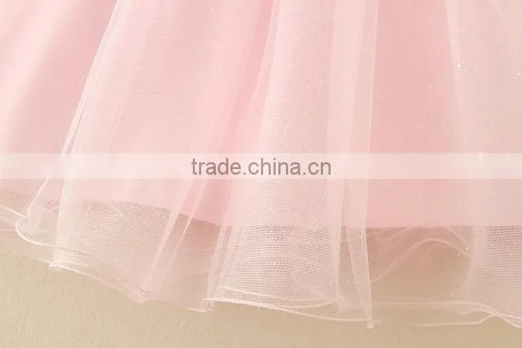 2017 Vietnam Summer Fashion baby frock design Pink short sleeves Embroidery flower Sweet birthday party dresses Turkish dress