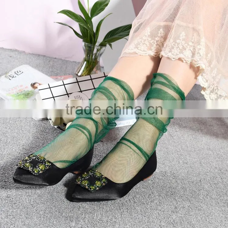 WS-47 2017 Spring New Arrived Korean fashionable Dress Sexy Gold and silver silk Heap heap Socks Women/Ladies Sox