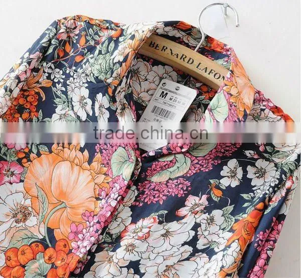 European women flower printed chiffon blouse