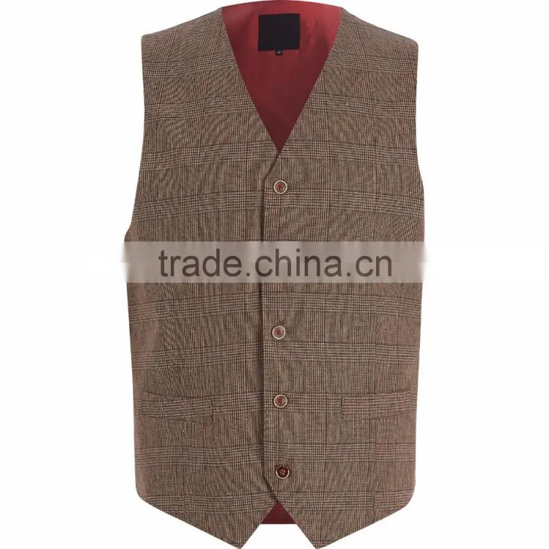Latest Mens Brown Linen Checked Three-Piece Suits Wholesale