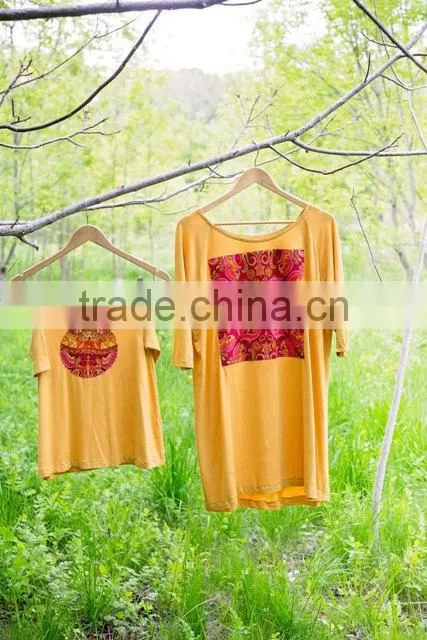 family matching clothing yellow cotton digitalprint fancy dress