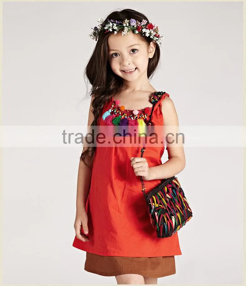 2015 New design of orange linen cotton Mommy and Me party dress for Hallowmas Party clothes