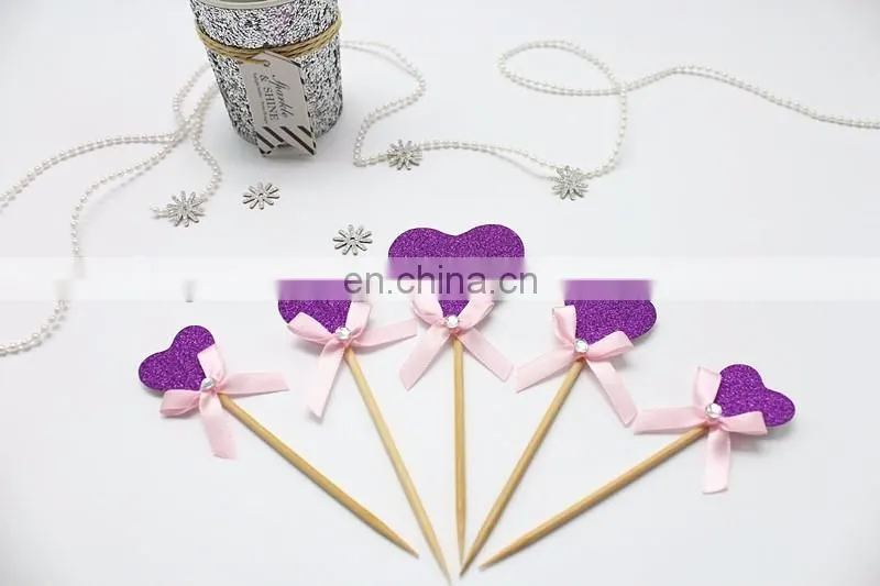 New Design Purple Heart with Bow Wedding Birthday Cake Topper
