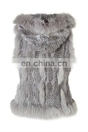 Grey Knitted Fur Hoodie Body Warmer STY.NO.3112